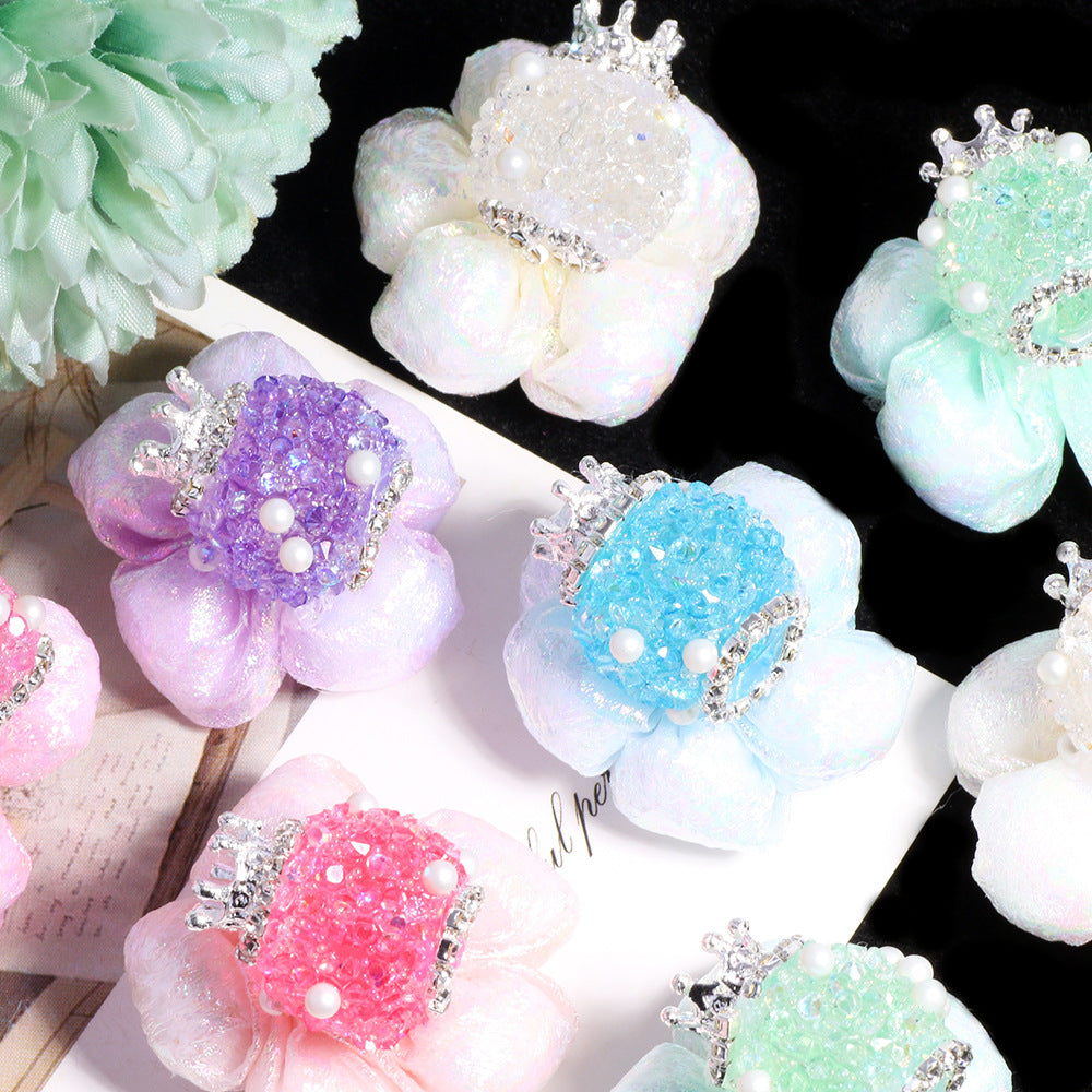 Wholesale 5pcs/pack Crown Pearl Sugar Bubble Flower DIY Straight Hole Loose Beads Mobile Phone Chain Key Chain Bag Chain Jewelry Accessories